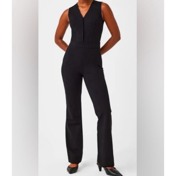 Spanx the perfect sleeveless Jumpsuit black flare slimming black sz XL - Picture 1 of 10